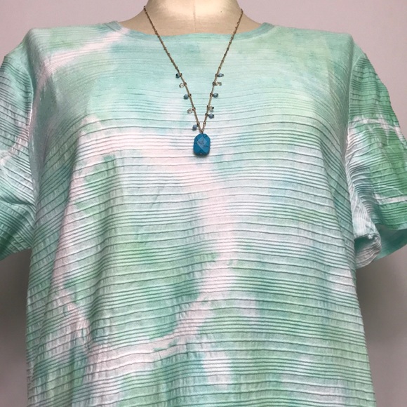 🌻 3/25 🌻 NWOT Tie Dye Boho Cotton Sea Green Tee - Picture 3 of 6
